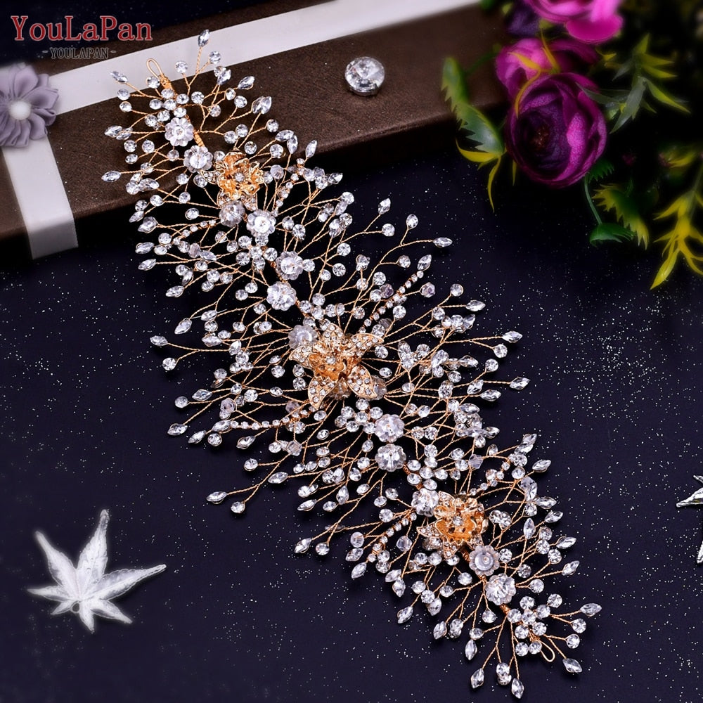 YouLaPan HP240 Luxury Bridal Crown Wedding Hair Accessories Bridal Tiara and Headdress Rhinestone Headband for Women Headpiece