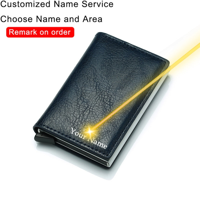 Customized Name Credit Card Holder Men Woman Smart Wallet RFID Cardholder Carbon Fiber Leather Wallet Money Clip Purse Card Case