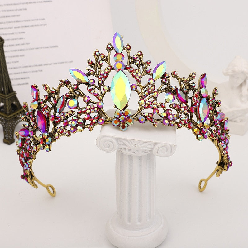Baroque Luxury Rhinestone Beads Heart Bridal Tiaras Crown Silver Plated Crystal Diadem Crowns Headband Wedding Hair Accessories