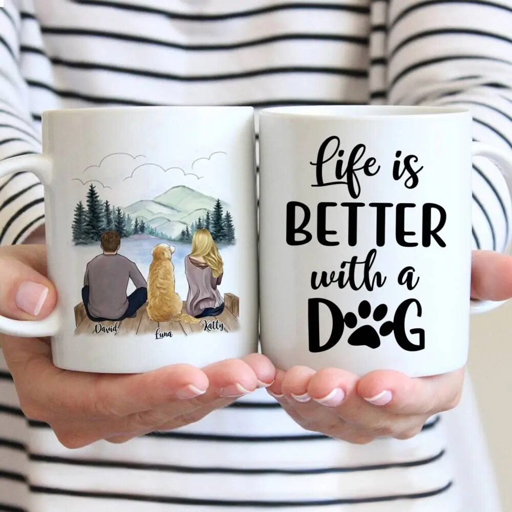 Couple and Dogs Man Women Personalized Mug Custom Made Stoneware Coffee Mugs Cups Gift for Family DIY 11/15Oz R2060