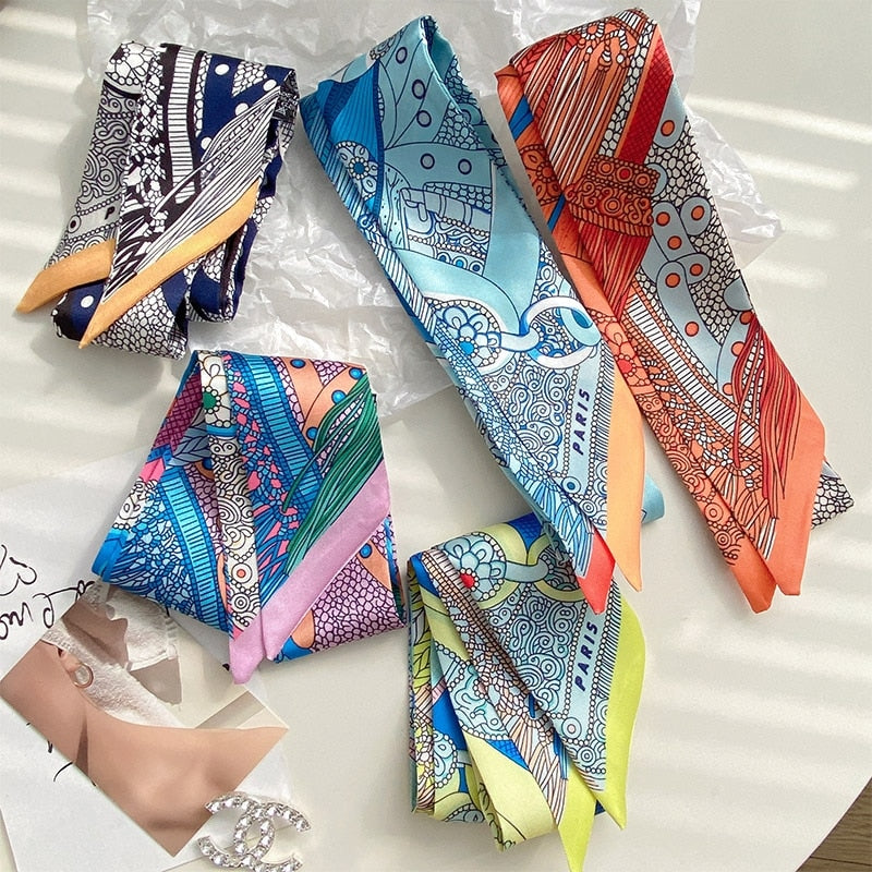 2023 Korean Fashion New Women's Twill Decorative Ribbon Small Scarf Binding Bag Handle Ribbon Hair Band Small Scarf Headband