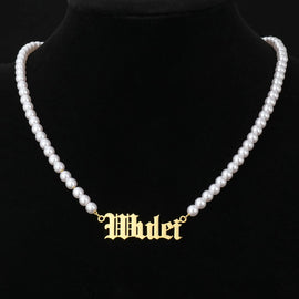 Personalized Pearl Necklace Custom Name Stainless Steel Pendent For Baby Women Girlfriend Gift Jewelry