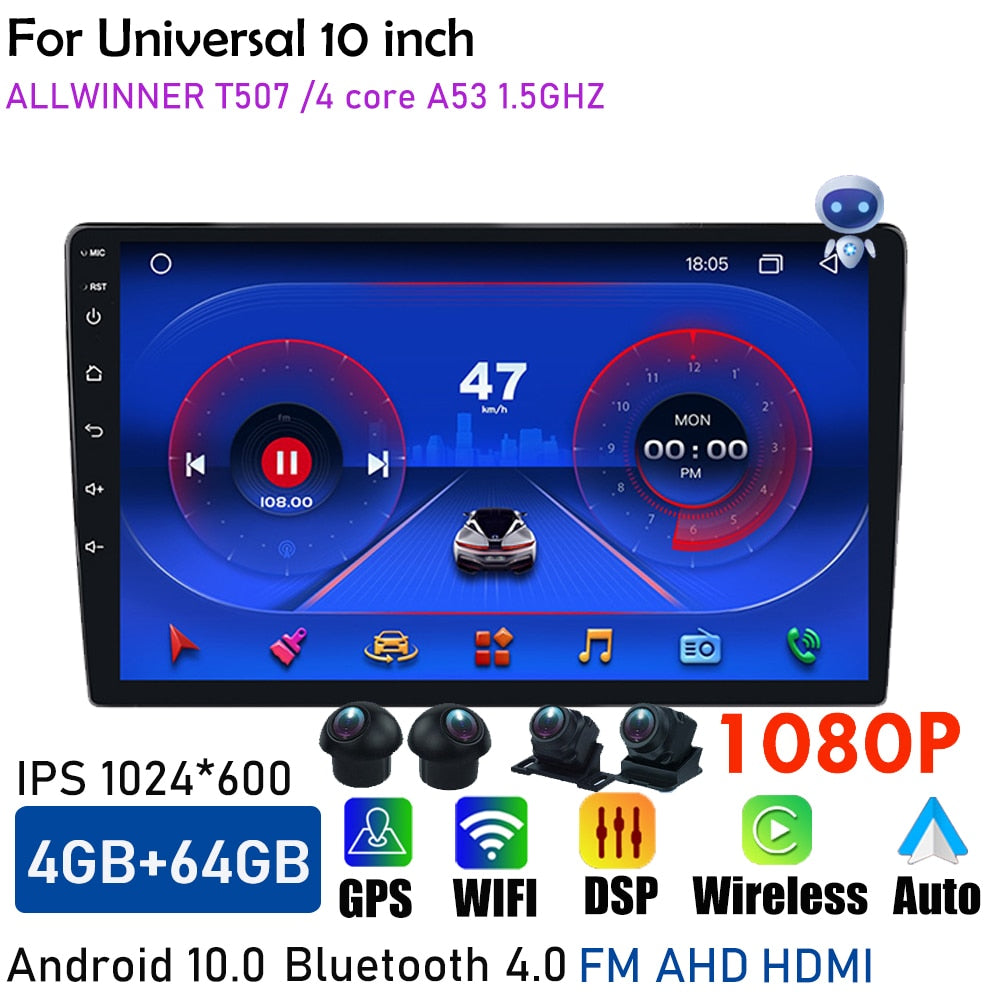 Central Multimedia 2 Din Android Universal Wireless Carplay Screen Android Auto 360 Bird View Panorama GPS BT Wifi 9inch Stereo