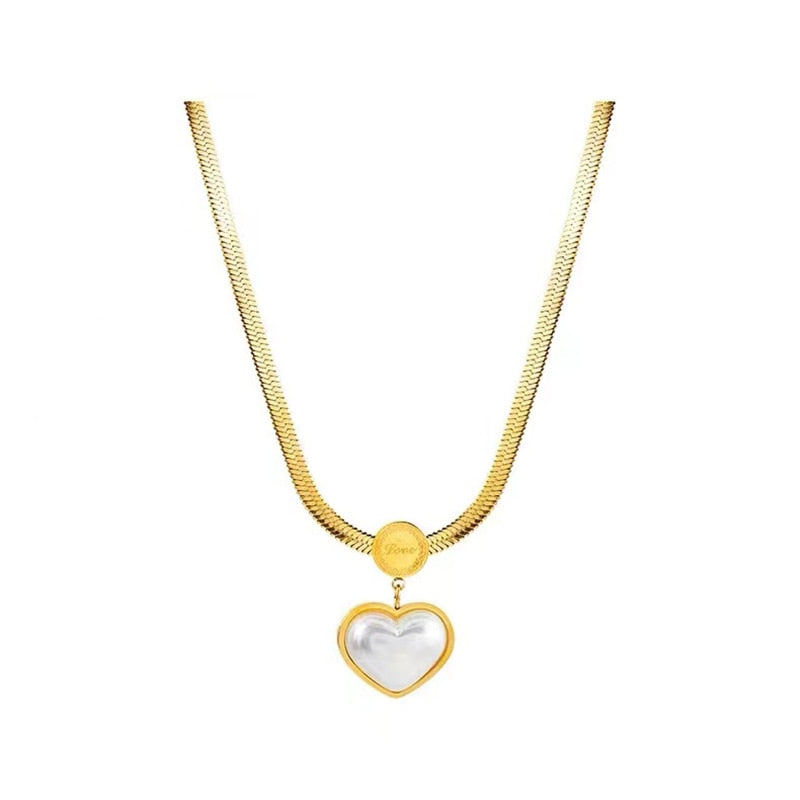 Non Fading Necklace 2022 New Pearl Heart Pendant Stainless Steel Gold Color Necklace Party For Womens Luxury Jewelry Accessories