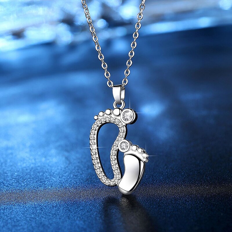 Cute Baby Footprint Pendant Necklace for Women Big Small Feet Choker Necklaces Crystal Jewelry Mother&#39;s Day Gift