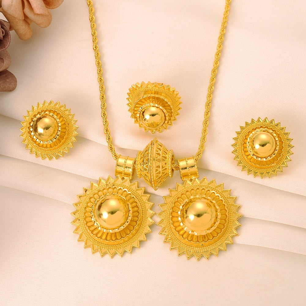 Eritrean and Ethiopian Jewelry Pendant Necklaces Earrings Ring for Women Gold Color African Wedding Gifts