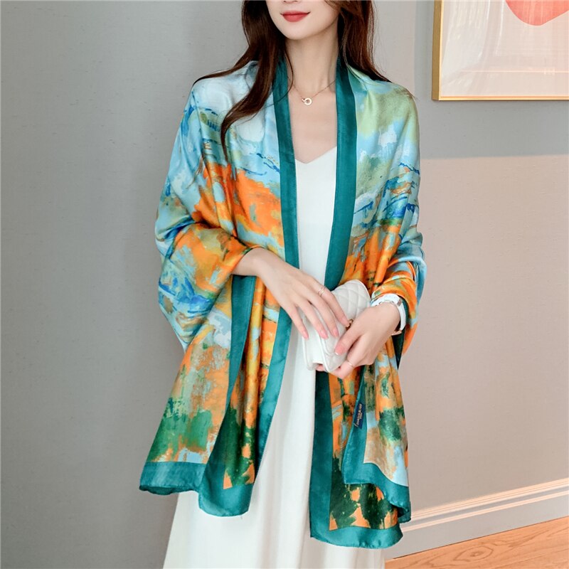 2022 New Design Brand Silk Scarves Summer Women Shawls And Wraps Print Hijabs Scarfs Foulard Femme Pashmina Beach Stoles Luxury