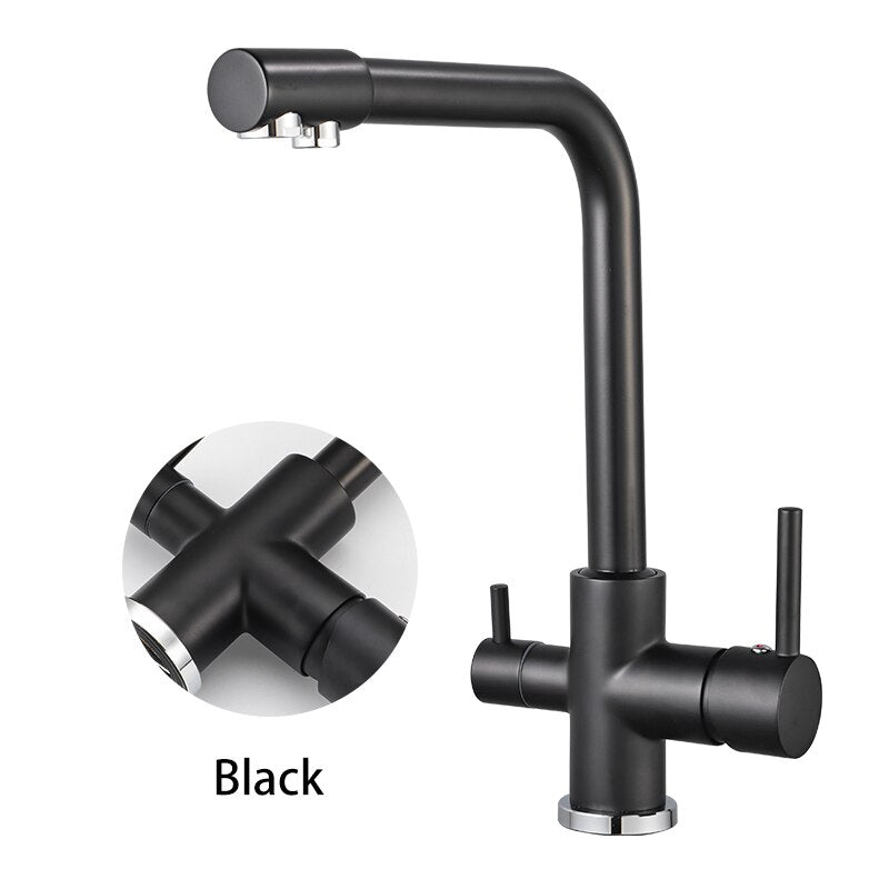 ULA Filtered Kitchen Faucets Gold Black Brass Purifier Faucet Dual Sprayer Drinking Water Faucet Tap Nozzle Sink Mixer Tap