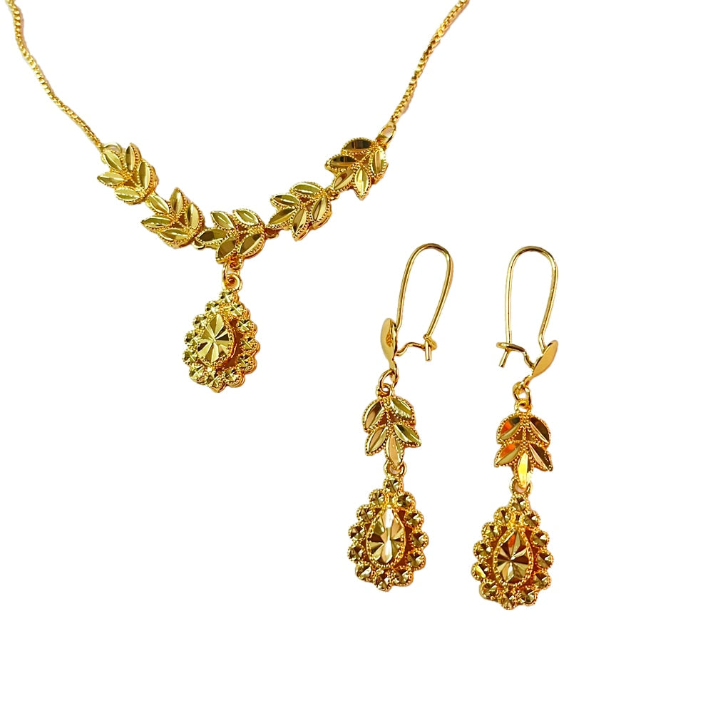 Dubai Jewelry Sets for Women 24k Gold Color Love Ethiopian African Heart Necklace Earrings Sets Arab Bridal Dowry Jewelry