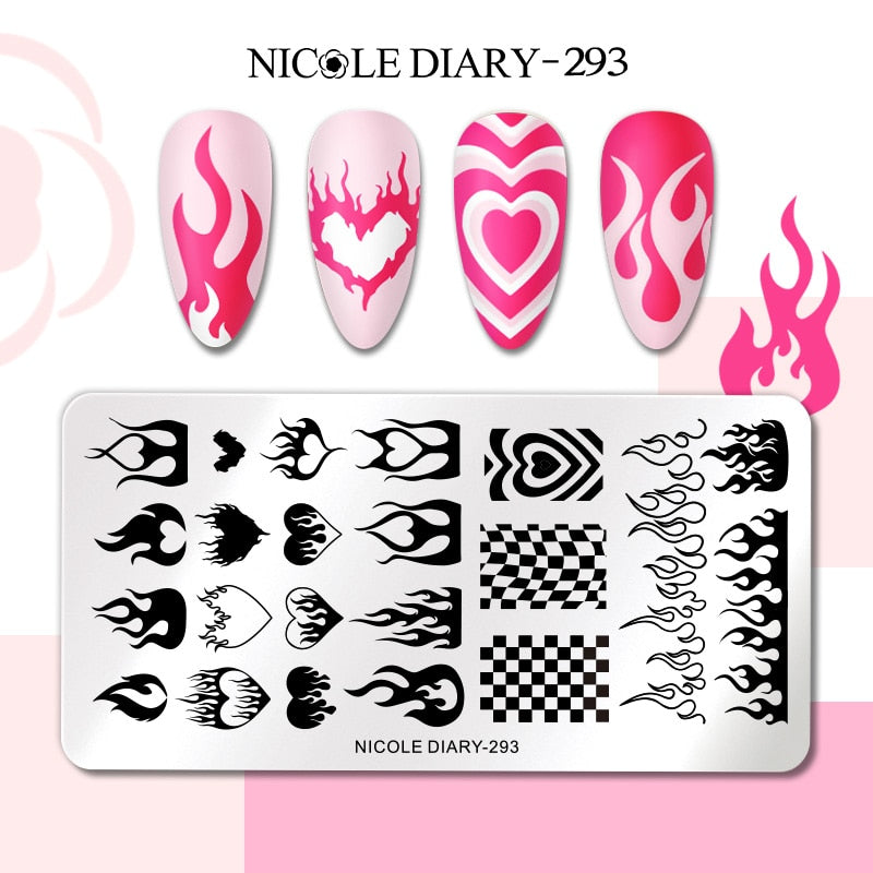 NICOLE DIARY Leaves Flower Stripe Design Stamping Plates Abstract Lady Face Nail Stamp Templates Leaf Floral Printing Stencil