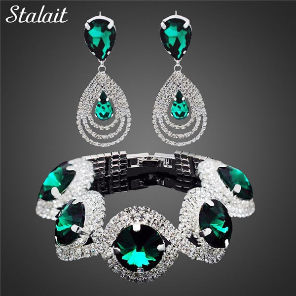 2021 Wedding Bridal Jewelry Sets For Women Rhinestone Crystal Jewelry Set Bracelet Earrings Female Set 2 Pcs Indian Accessories