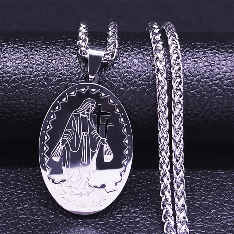 Hip Hop Virgin Mary Medal Our Lady of Guadalupe Necklace Stainless Steel Pendant Necklace Women/Men Jewelry virgen de guadalupe