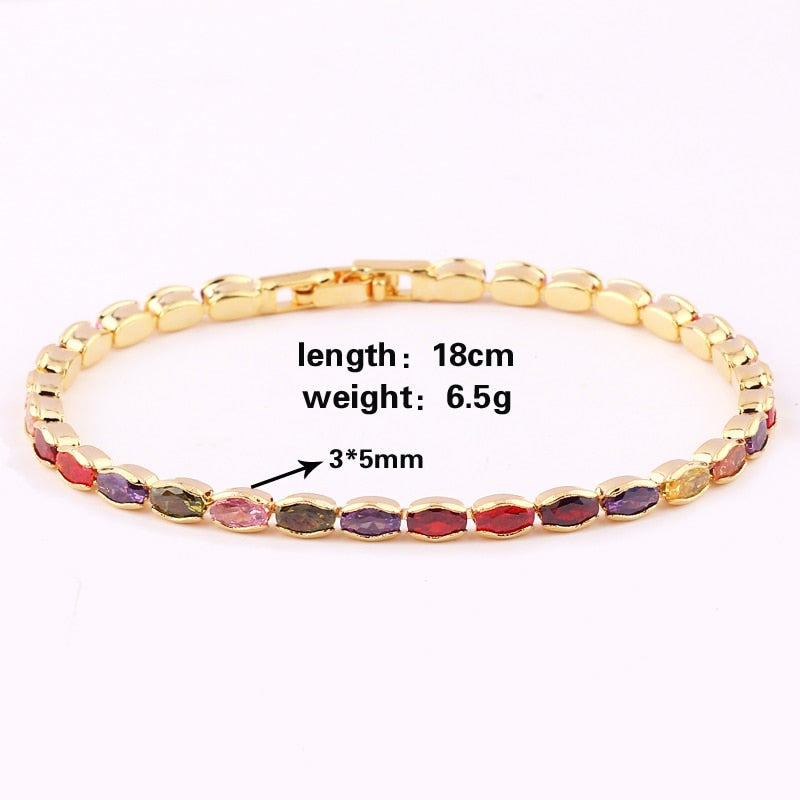 Gold filled baguette cubic zirconia bracelet for women men luxury jewelry rainbow cz tennis gorgeous trendy bangle girls gift