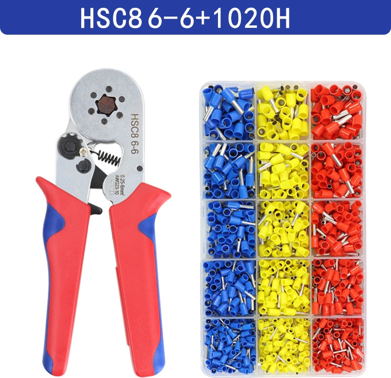 Ferrule Pin Terminal Connectors Crimping Pliers HSC8 6-6/6-4 Mini Adjustable Ratchet Electricians Hexagonal/Square Tools