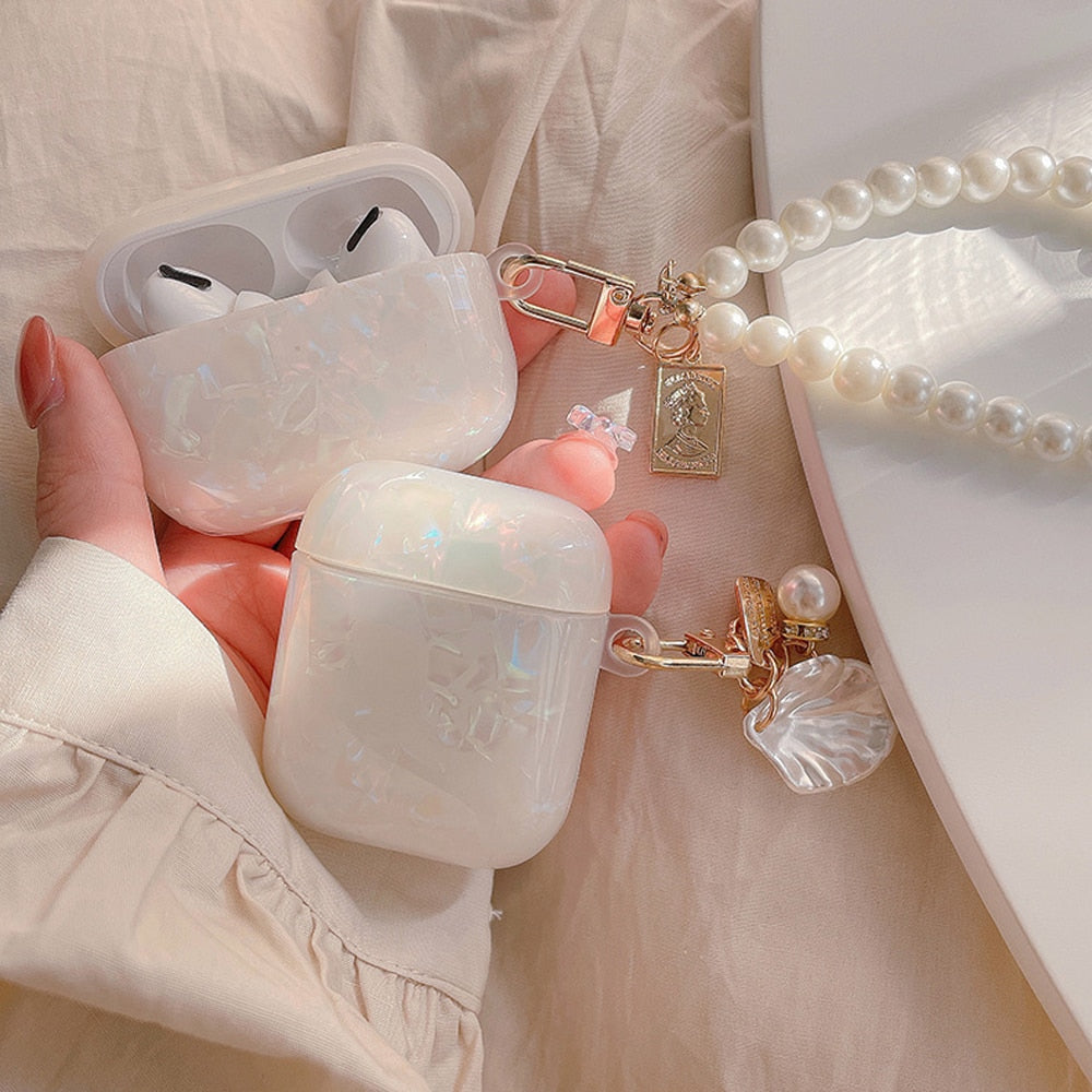 Luxury Girls Pearl Shell Case for Apple Airpods 1 2 3 Case for AirPods Pro Case with Keychain Earphone Accessories Headphone Box