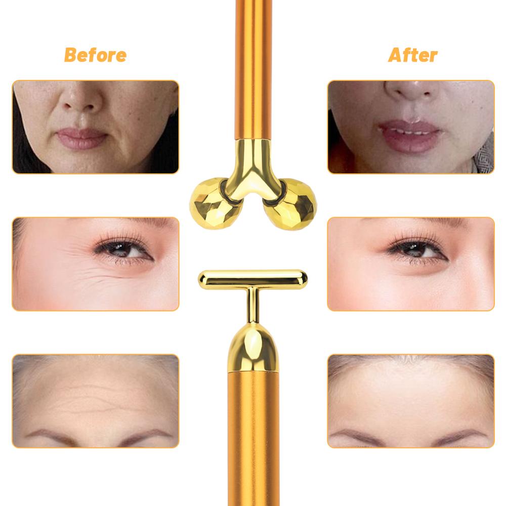 24k Golden Energy Beauty Bar Vibrating Facial Jade Roller Jade Massage Roller Face Lifting Anti Aging Tighten Skin Care Tool