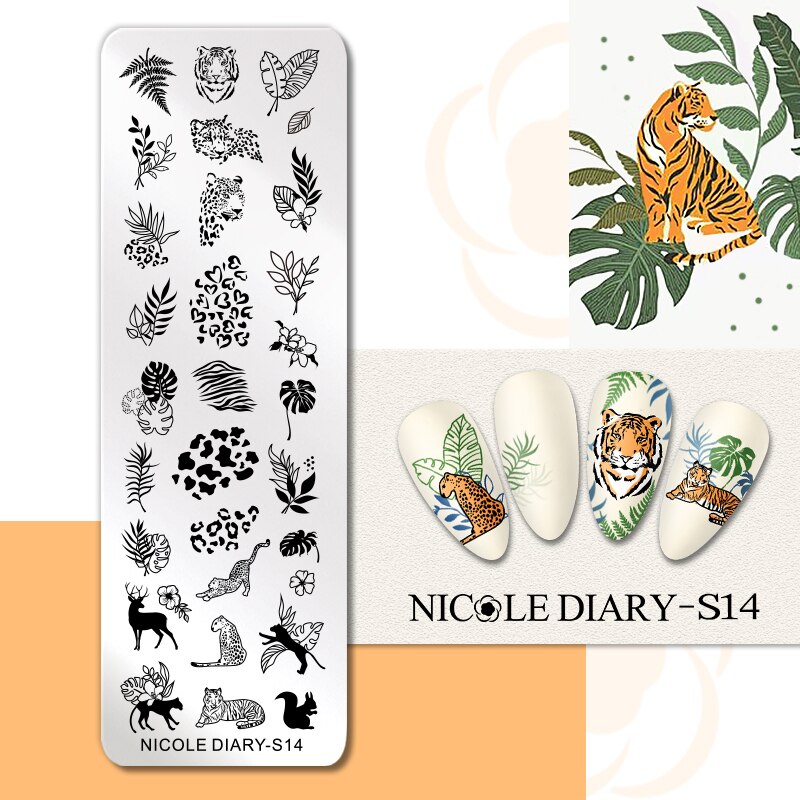 NICOLE DIARY Leaves Flower Stripe Design Stamping Plates Abstract Lady Face Nail Stamp Templates Leaf Floral Printing Stencil