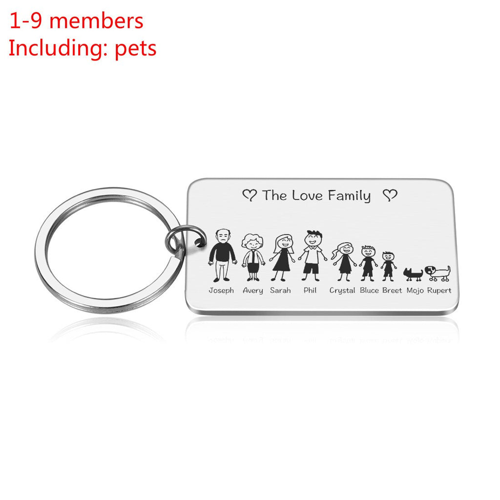 Love Cute Keychain Engraved Family Gifts for Parents Children Present Keyring Bag Charm Families Member Gift Key Chain