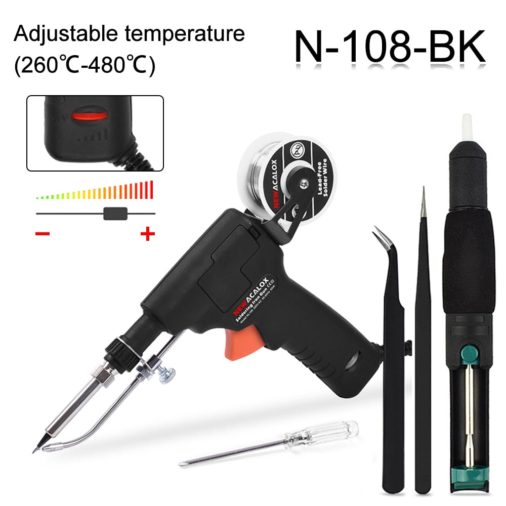 NEWACALOX 110V/220V 60W US/EU Hand-Held Internal Heating Electric Soldering Iron Automatically Send Tin Gun Welding Repair Tool