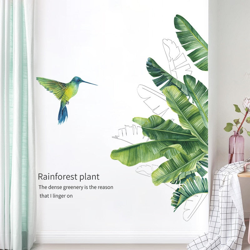 Removable Tropical Leaves Flowers Bird Wall Stickers Bedroom Living Room Decoration Mural Decals Plants Wall Paper Home Decor