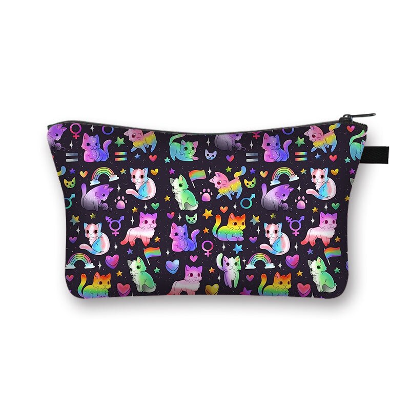 Cute Cat Print Cosmetic Case Women Makeup Bags Cartoon Kitten Cosmetic Bags Ladies Travel Storage Bag Girls Make Up Organizers