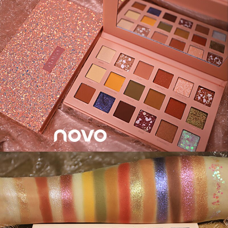 NOVO Matte Pearlescent Radiant Glitter Nude Eye Shadow Palette 18 Colors Shimmer Pigment Eye Shadow Easy to Wear Beauty  Makeup