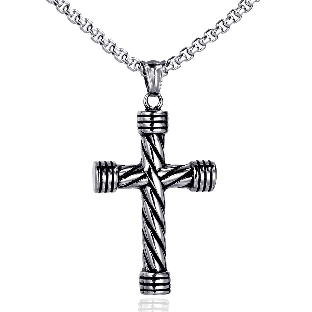 Fashion Vintage Flame Cross Pendant Necklace For Women Men Long Chain Punk Goth Trendy Accessories Choker Gothic Jewelry