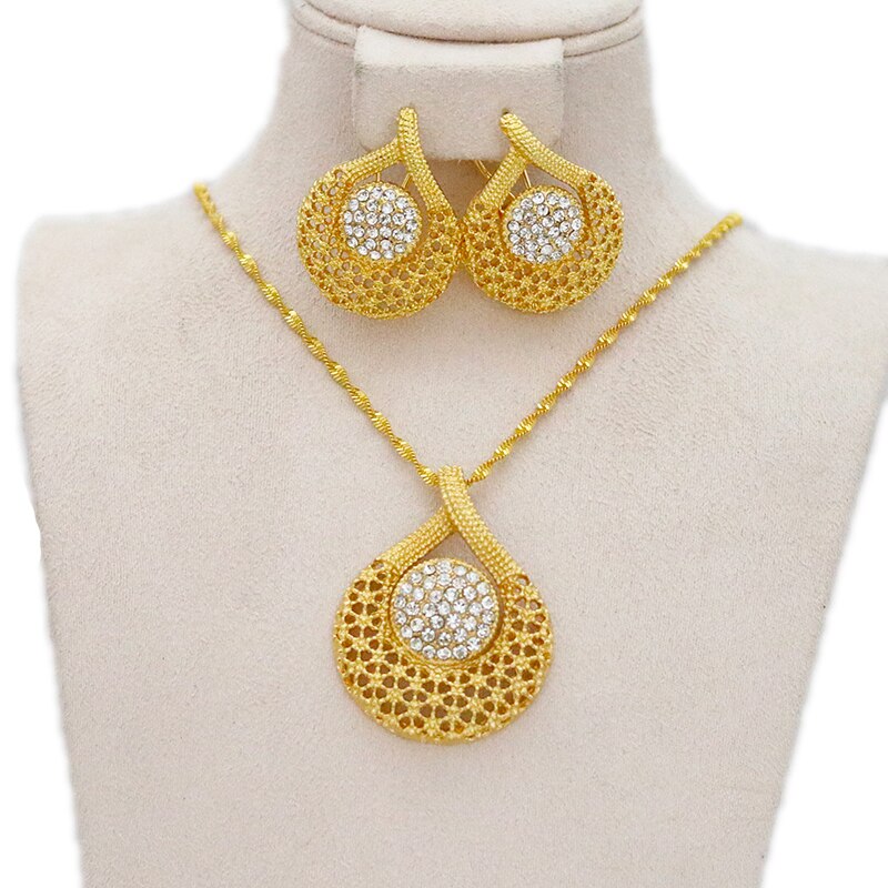 Dubai Jewelry Sets for Women 24k Gold Color Love Ethiopian African Heart Necklace Earrings Sets Arab Bridal Dowry Jewelry