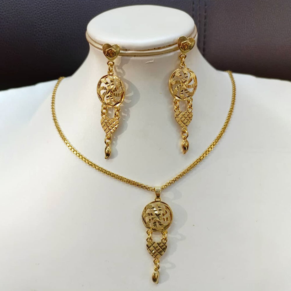 18K Gold Color Ethiopian Necklace Jewelry Sets Gold Color Earrings and Necklace Wedding Party African Accessories Gifts