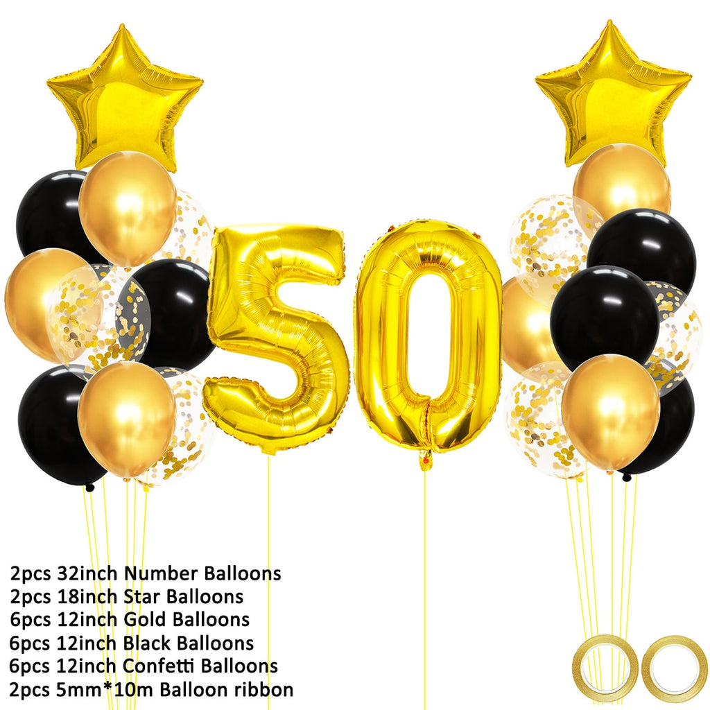 Number 50 Foil Balloon Happy Birthday Party Decorations 50 Years Old Man Woman 50th Gold Black Home Decor Anniversary Supplies