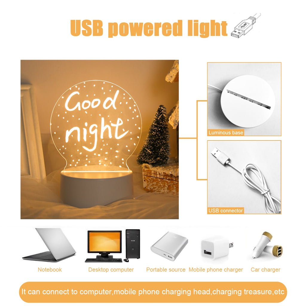 Note Board Creative USB Led Night Light Valentine's Day Gift Decor Nightlights Girlfriend Birthday Gift Wedding Decor Night Lamp