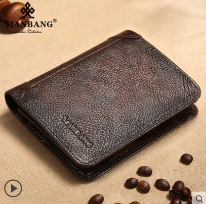 Manbang Men's Wallets RFID Genuine Leather Trifold Wallets For Men with ID Window and Credit Card Holder