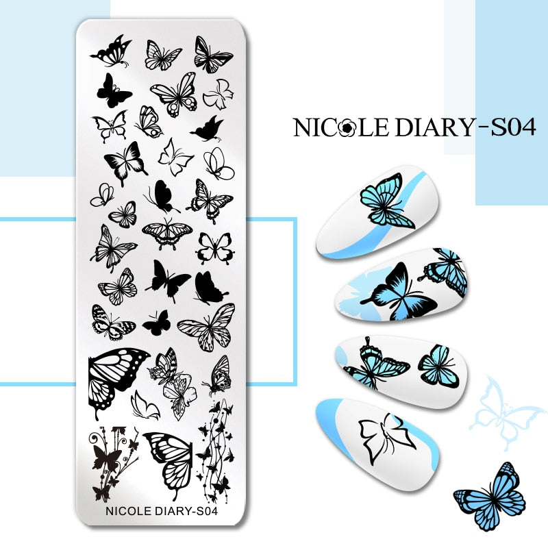 NICOLE DIARY Leaves Flower Stripe Design Stamping Plates Abstract Lady Face Nail Stamp Templates Leaf Floral Printing Stencil