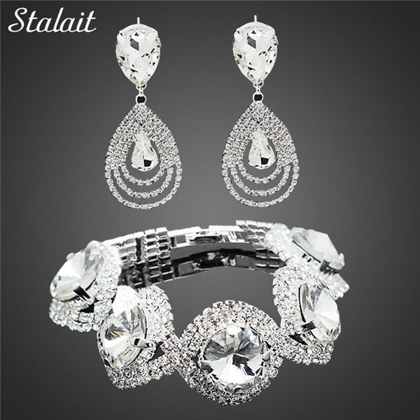 2021 Wedding Bridal Jewelry Sets For Women Rhinestone Crystal Jewelry Set Bracelet Earrings Female Set 2 Pcs Indian Accessories