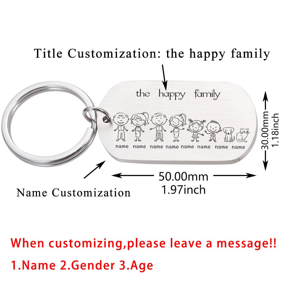 Love Cute Keychain Engraved Family Gifts for Parents Children Present Keyring Bag Charm Families Member Gift Key Chain