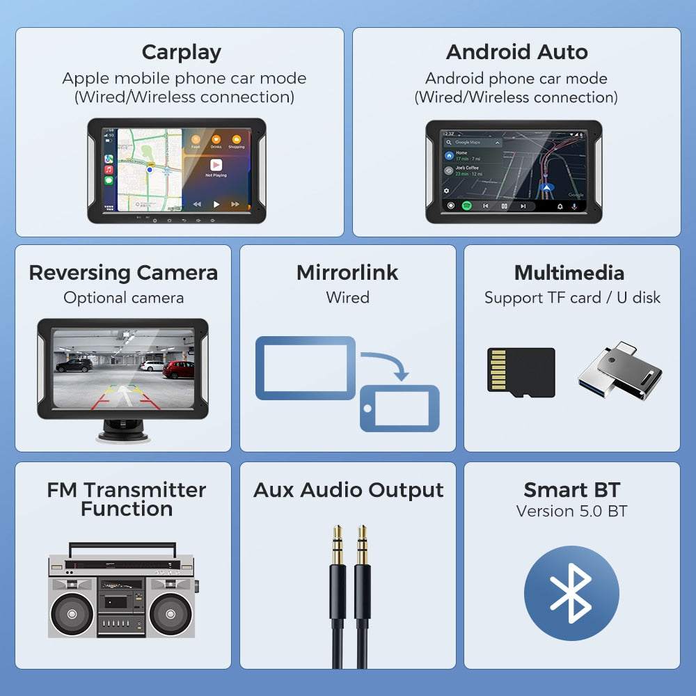 Universal Portable car radio 7inch Multimedia Video Player Wireless CarPlay Android Auto Touch Screen For BMW VW Nissan Benz KIA