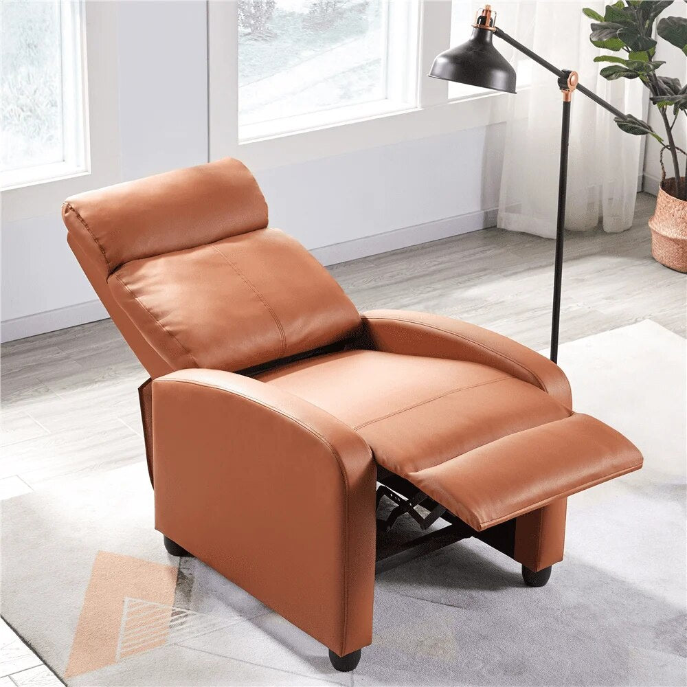 Faux Leather Push Back Theater Recliner, Tan