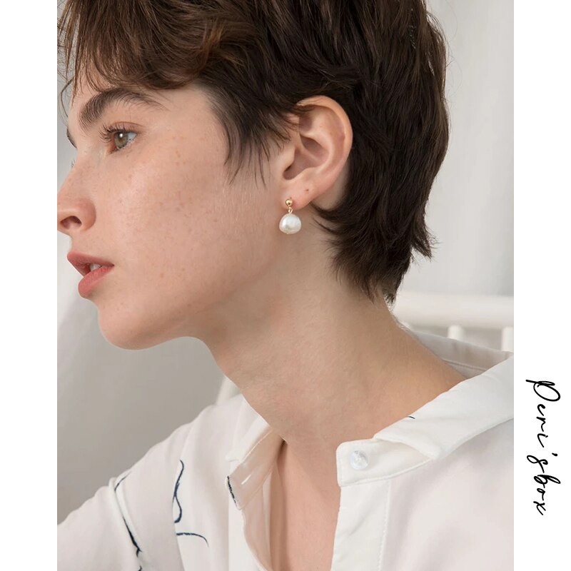 Peri'sbox French Baroque Freshwater Pearls Stud Earrings For Women Statement Drop Small Earrings Simple Post Earrings Wholesale