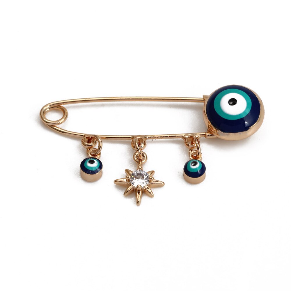 Lucky Eye Blue Turkish Evil Eye Brooch Pin for Women Men Dropping Oil Flower Crown Star Hamsa Hand Charm Fashion Jewelry BD52