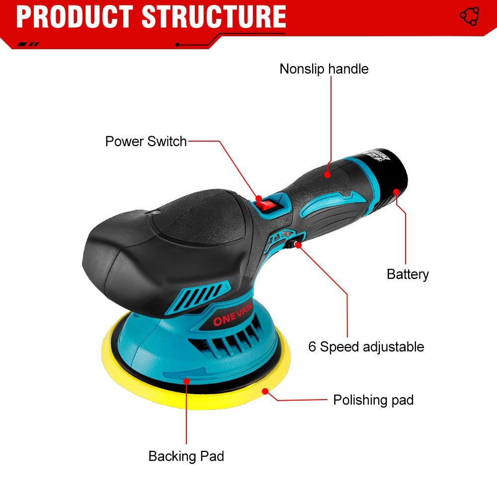 6000RPM Cordless Mini Polisher 6Gears Car Polishing Machine 12V Electric Cars Polish Machines Adjustment Speeds Power Tool