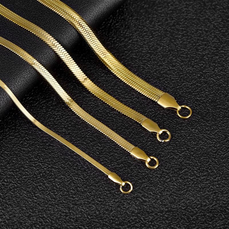 Classic Stainless Steel Flat Chain Necklace Herringbone Snake Chain For Men Women Chokers Clavicle Necklace Jewelry Gift