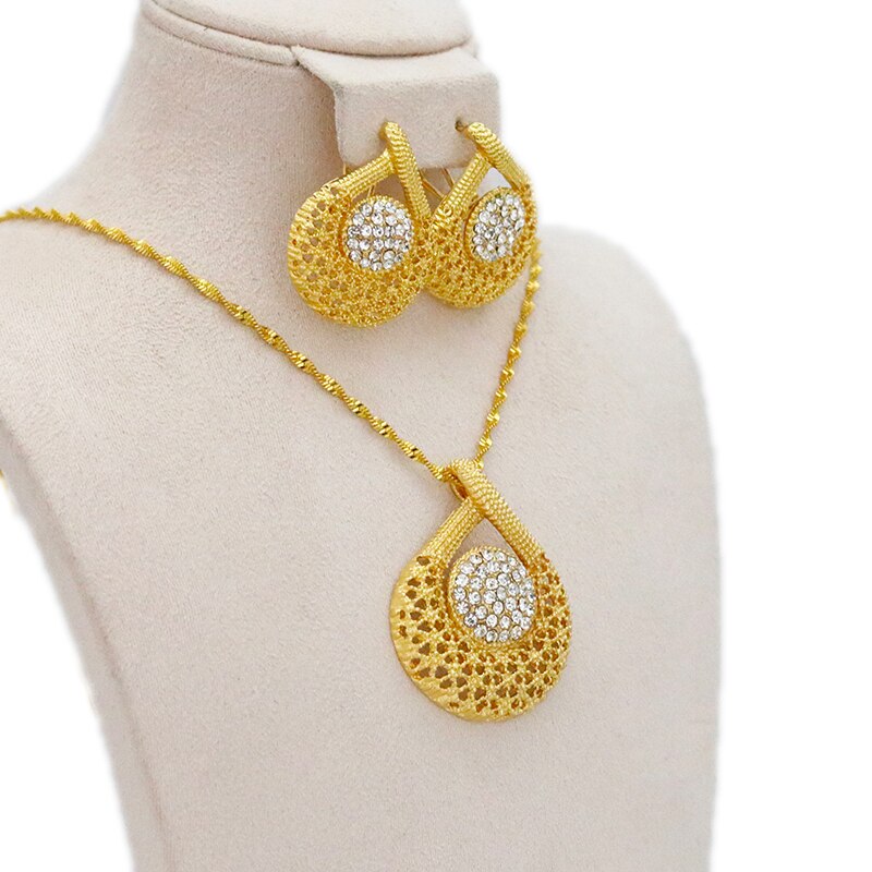 24k Gold Plated Ethiopian Earrings Pendant Necklace Set Dubai Women's Jewelry Set Africa India Nigeria Wedding Gift Party Jewelr