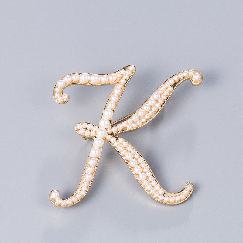 Fashion English Letters A K D Pearl Brooches  Lapel Pins Female Corsage Luxury Jewelry Gifts for Women Accessories