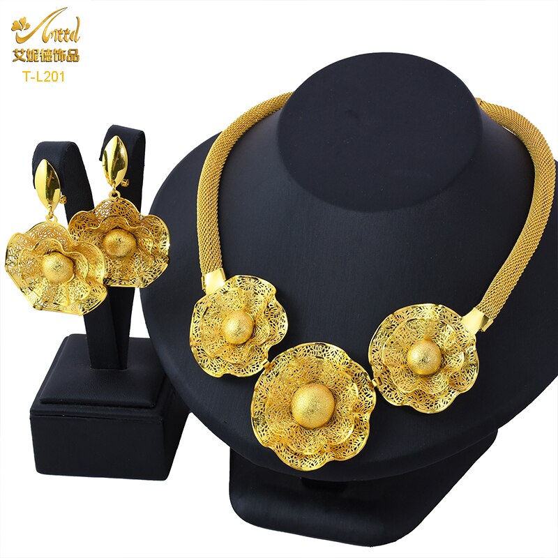 ANIID Dubai Tassel Gold Plated Jewelry Sets For Women Fashion Indian Bridal Necklace And Earring 4Pcs Set Ethiopian Party Gifts