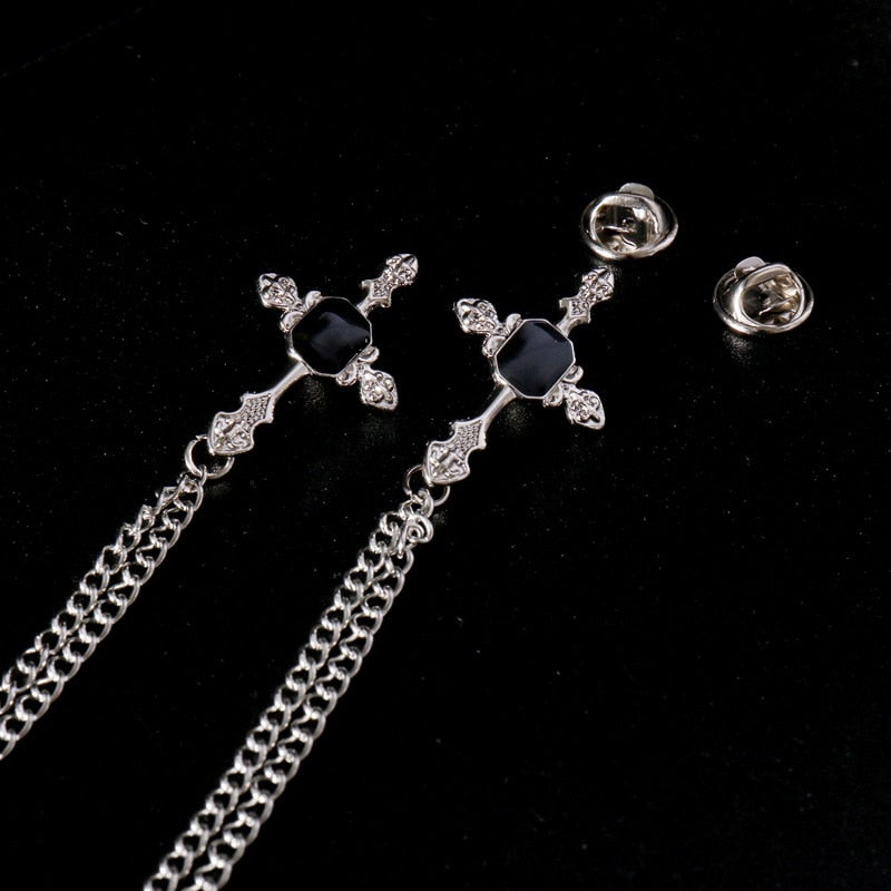 Vintage Rhinestone Cross Brooch Cardigan Shirt Collar Pins Brooches Broches Chain Tassel Brooch Men Lapel Pin Women Jewelry Gift