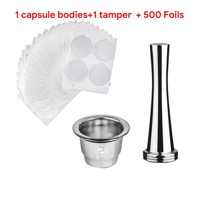 ICafilasStainless Steel For Nespresso Coffee Capsule with Disposible Foils Seals Easy Clean Reusable Cup Body