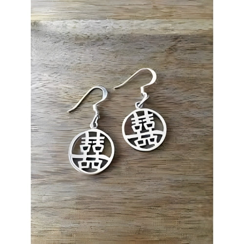 Silver Circle Design Earrings Chinese Font Customized Name Personalized Name earrings