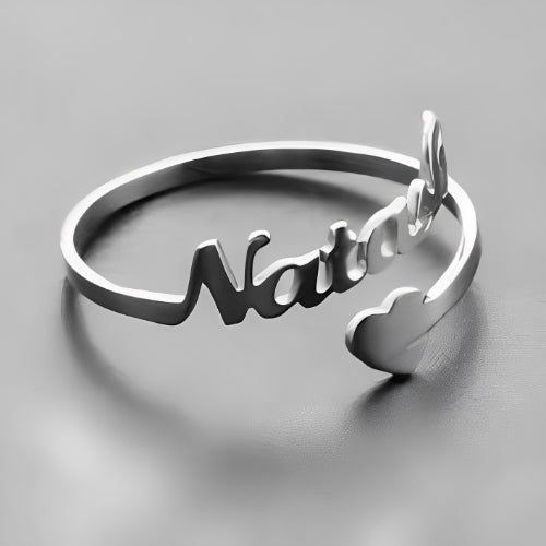 Silver Beautiful Customized Name Ring Decorated with Heart Gold, Gold Plated, Rose Gold or Silver