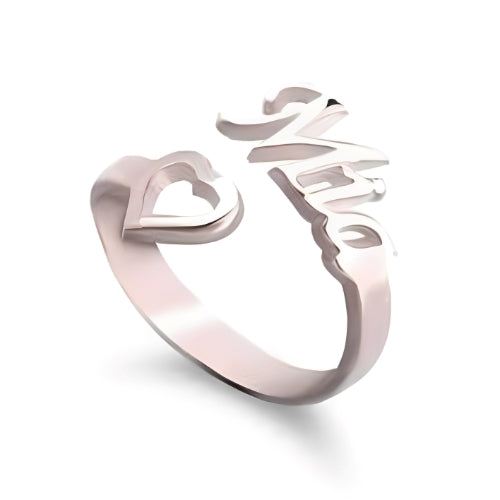 Silver Beautiful Customized Name Ring Decorated with Heart Gold, Gold Plated, Rose Gold or Silver