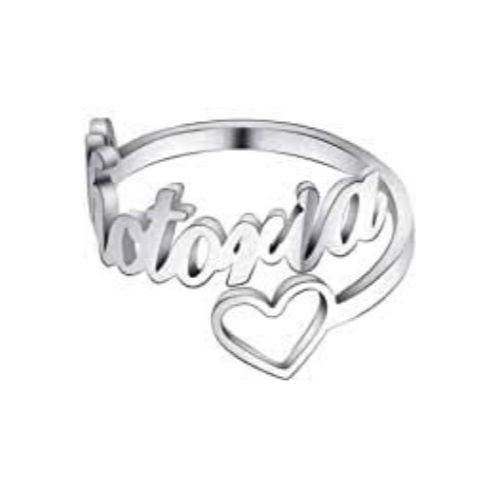 Silver Beautiful Customized Name Ring Decorated with Heart Gold, Gold Plated, Rose Gold or Silver